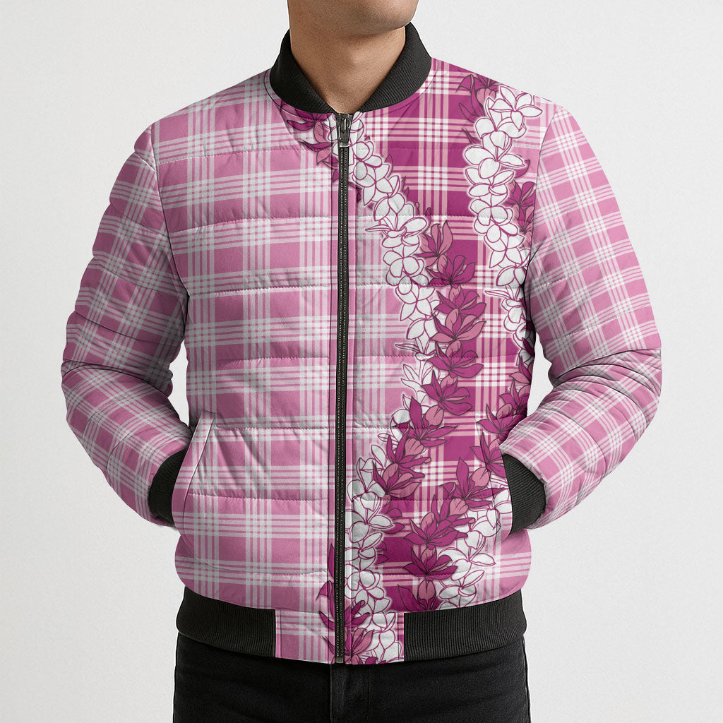 Pink Hawaii Palaka Bomber Puffer Jacket Hawaiian Honohono Lei LT05 - Polynesian Pride