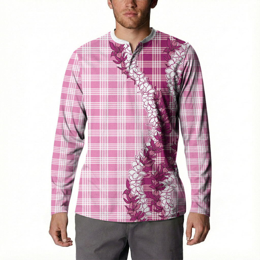 Pink Hawaii Palaka Button Sweatshirt Hawaiian Honohono Lei LT05 - Polynesian Pride