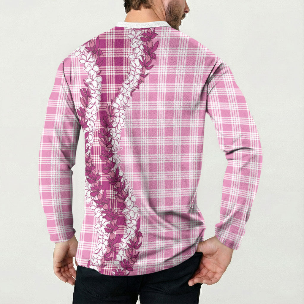 Pink Hawaii Palaka Button Sweatshirt Hawaiian Honohono Lei LT05 - Polynesian Pride