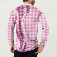 Pink Hawaii Palaka Button Sweatshirt Hawaiian Honohono Lei LT05 - Polynesian Pride