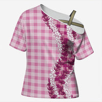 Pink Hawaii Palaka Cross Shoulder Shirt Hawaiian Honohono Lei LT05 Female Pink - Polynesian Pride