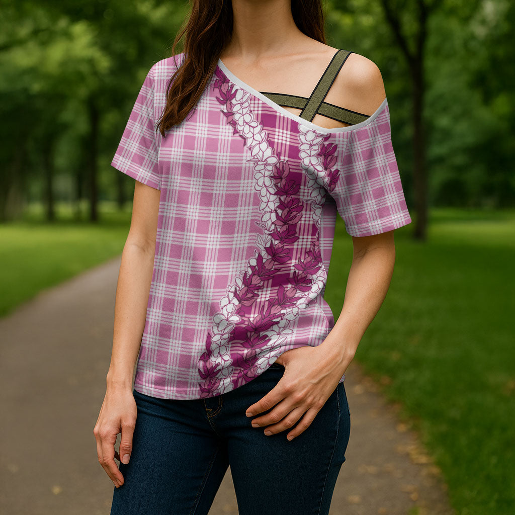 Pink Hawaii Palaka Cross Shoulder Shirt Hawaiian Honohono Lei LT05 - Polynesian Pride