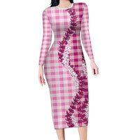 Pink Hawaii Palaka Family Matching Long Sleeve Bodycon Dress and Hawaiian Shirt Hawaiian Honohono Lei