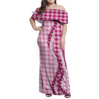 Pink Hawaii Palaka Family Matching Off Shoulder Maxi Dress and Hawaiian Shirt Hawaiian Honohono Lei