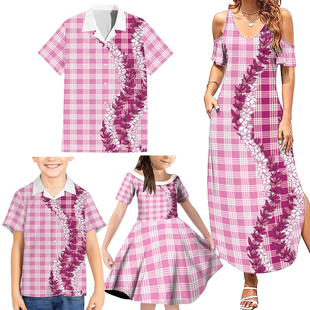 Pink Hawaii Palaka Family Matching Summer Maxi Dress and Hawaiian Shirt Hawaiian Honohono Lei LT05 - Polynesian Pride