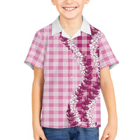 Pink Hawaii Palaka Family Matching Summer Maxi Dress and Hawaiian Shirt Hawaiian Honohono Lei