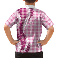 Pink Hawaii Palaka Family Matching Tank Maxi Dress and Hawaiian Shirt Hawaiian Honohono Lei