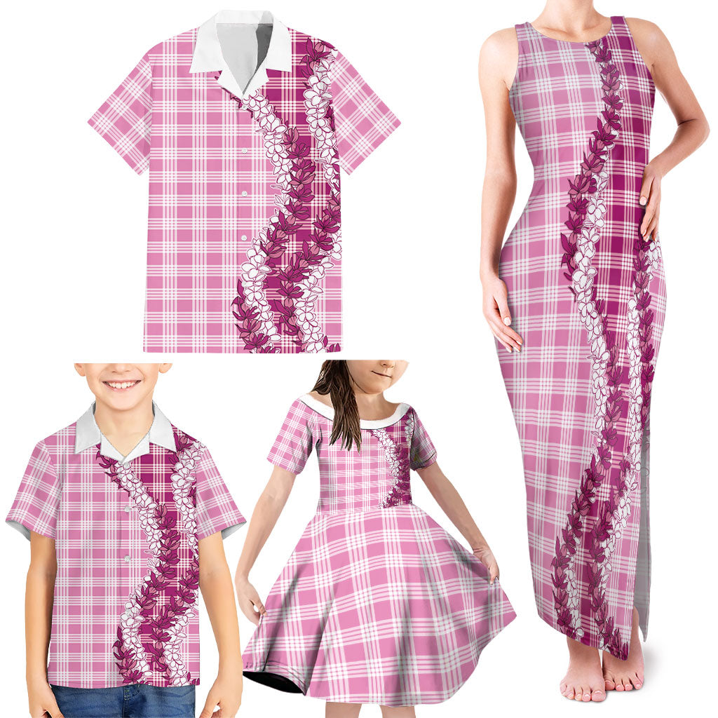Pink Hawaii Palaka Family Matching Tank Maxi Dress and Hawaiian Shirt Hawaiian Honohono Lei LT05 - Polynesian Pride