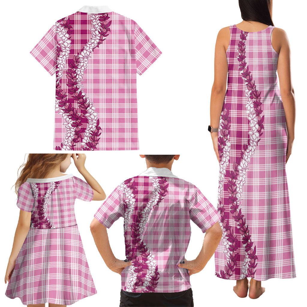Pink Hawaii Palaka Family Matching Tank Maxi Dress and Hawaiian Shirt Hawaiian Honohono Lei