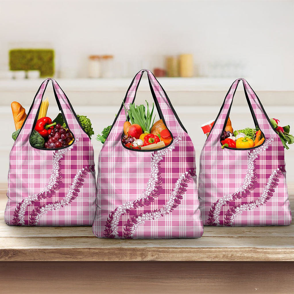 Pink Hawaii Palaka Grocery Bag Hawaiian Honohono Lei LT05 3-pack One Size Pink - Polynesian Pride