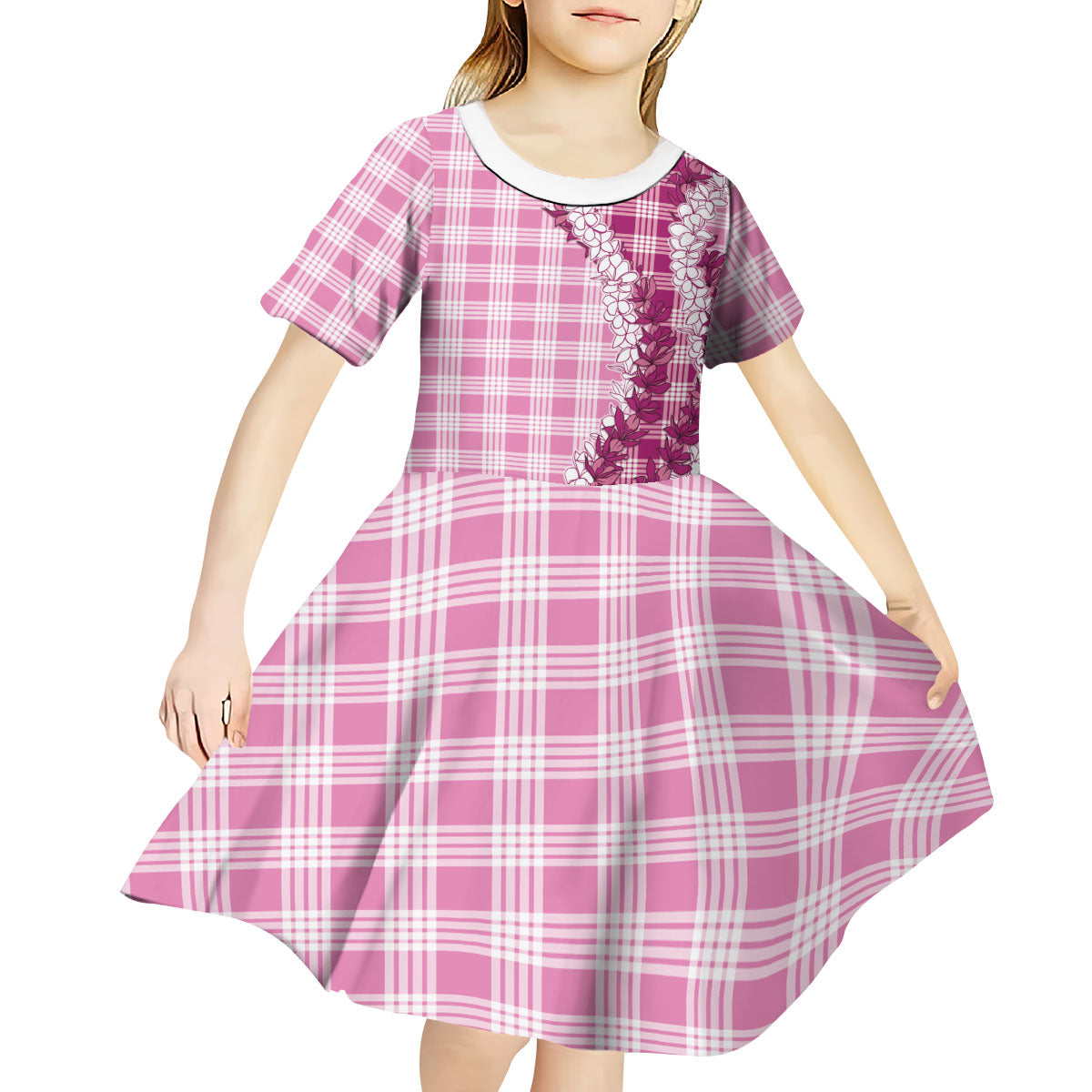 Pink Hawaii Palaka Kid Short Sleeve Dress Hawaiian Honohono Lei LT05 - Polynesian Pride