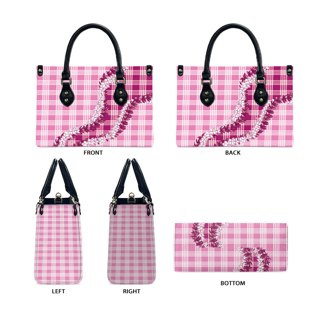 Pink Hawaii Palaka Leather Bag Hawaiian Honohono Lei LT05 - Polynesian Pride