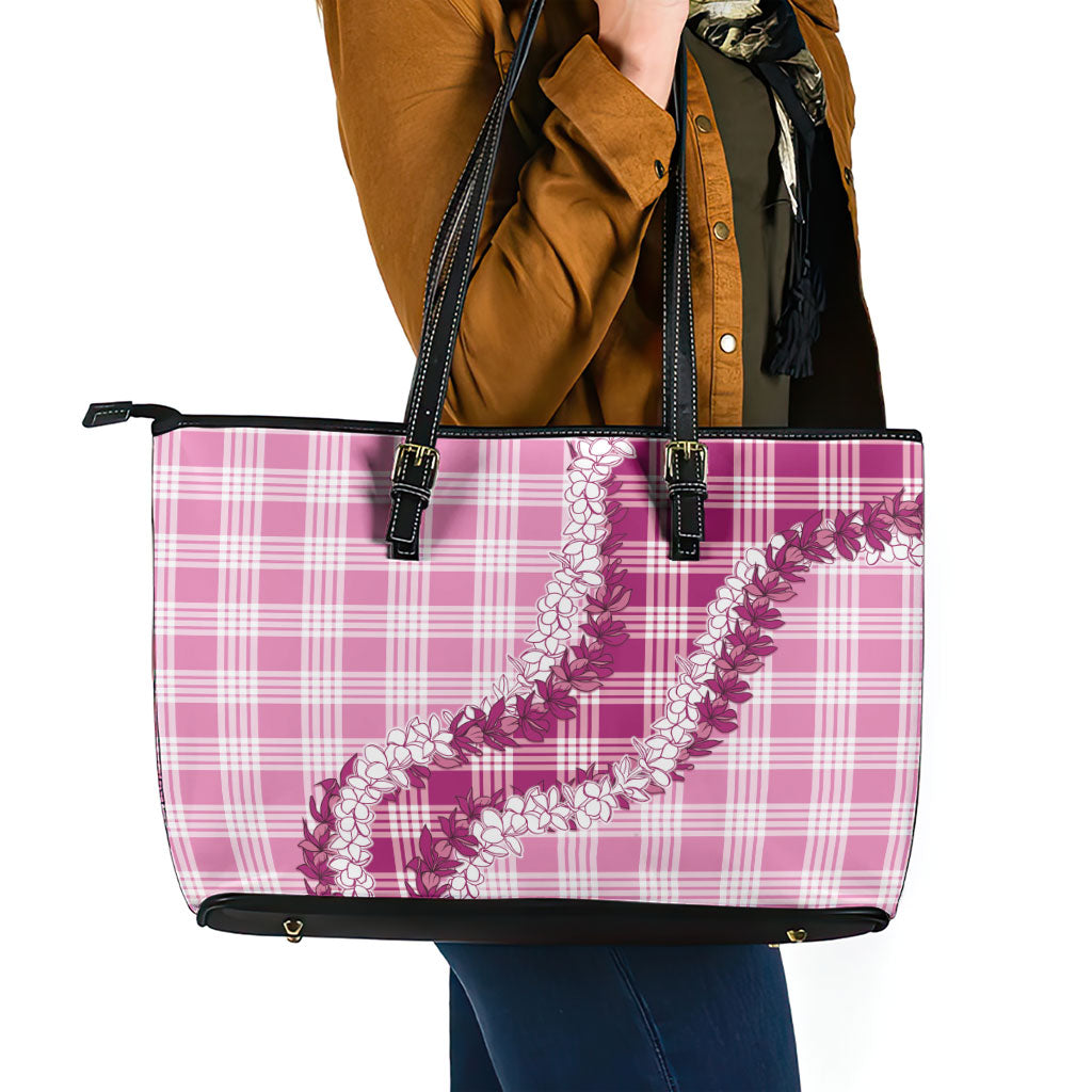 Pink Hawaii Palaka Leather Tote Bag Hawaiian Honohono Lei LT05 - Polynesian Pride
