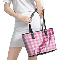 Pink Hawaii Palaka Leather Tote Bag Hawaiian Honohono Lei LT05 - Polynesian Pride