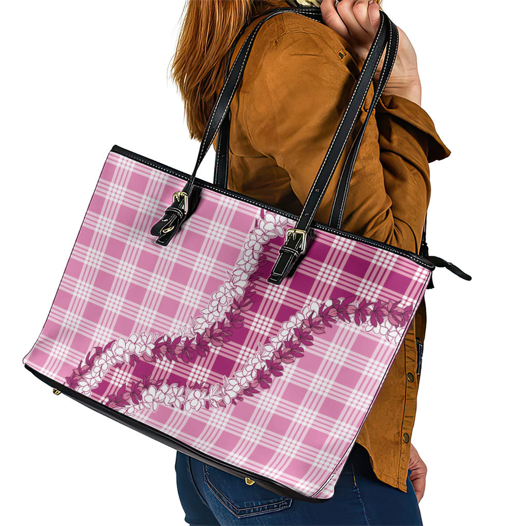 Pink Hawaii Palaka Leather Tote Bag Hawaiian Honohono Lei LT05 - Polynesian Pride