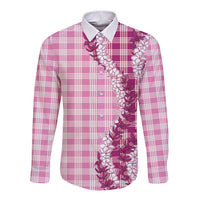 Pink Hawaii Palaka Long Sleeve Button Shirt Hawaiian Honohono Lei LT05 Unisex Pink - Polynesian Pride