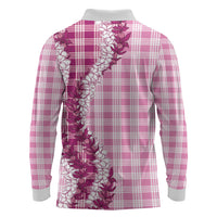 Pink Hawaii Palaka Long Sleeve Polo Shirt Hawaiian Honohono Lei