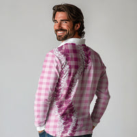 Pink Hawaii Palaka Long Sleeve Polo Shirt Hawaiian Honohono Lei