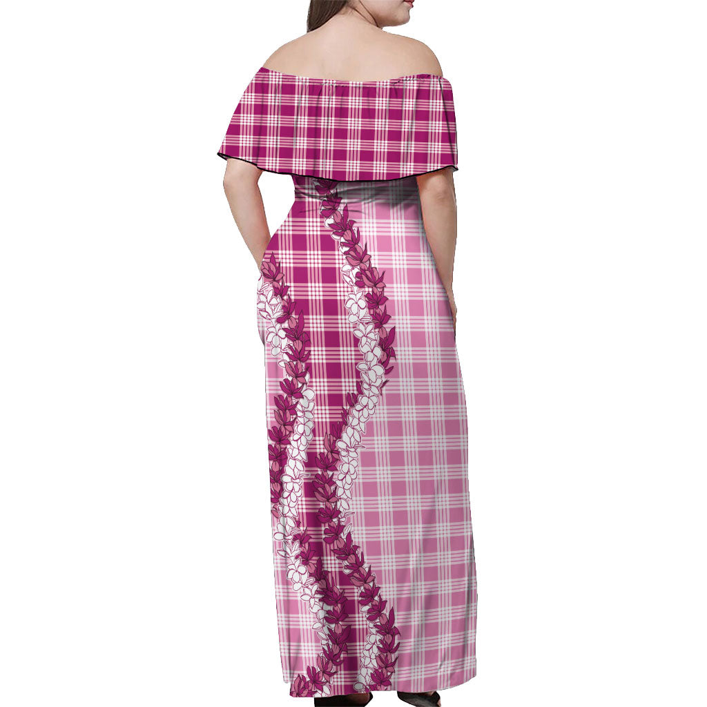 Pink Hawaii Palaka Off Shoulder Maxi Dress Hawaiian Honohono Lei LT05 - Polynesian Pride