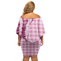 Pink Hawaii Palaka Off Shoulder Short Dress Hawaiian Honohono Lei