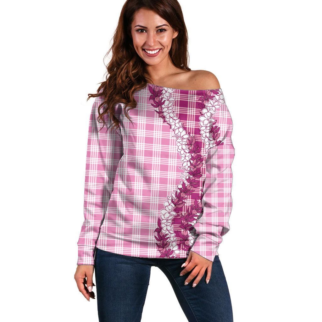 Pink Hawaii Palaka Off Shoulder Sweater Hawaiian Honohono Lei LT05 Women Pink - Polynesian Pride
