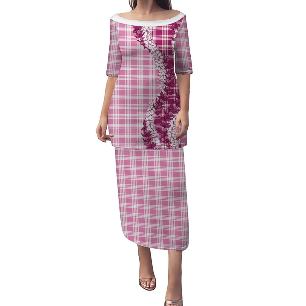 Pink Hawaii Palaka Puletasi Hawaiian Honohono Lei LT05 Long Dress Pink - Polynesian Pride