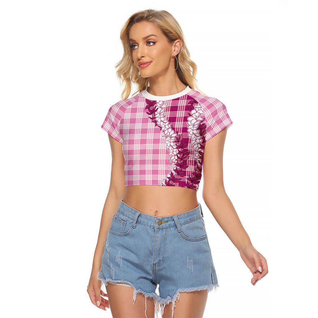 Pink Hawaii Palaka Raglan Cropped T Shirt Hawaiian Honohono Lei LT05 Female Pink - Polynesian Pride