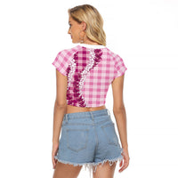 Pink Hawaii Palaka Raglan Cropped T Shirt Hawaiian Honohono Lei LT05 - Polynesian Pride