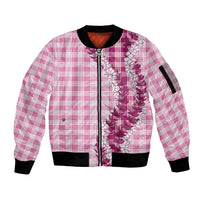 Pink Hawaii Palaka Sleeve Zip Bomber Jacket Hawaiian Honohono Lei