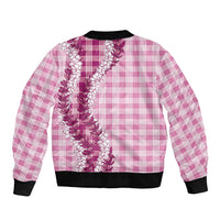 Pink Hawaii Palaka Sleeve Zip Bomber Jacket Hawaiian Honohono Lei