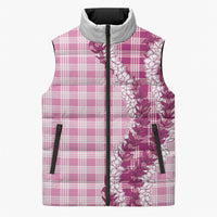 Pink Hawaii Palaka Sleeveless Puffer Jacket Hawaiian Honohono Lei