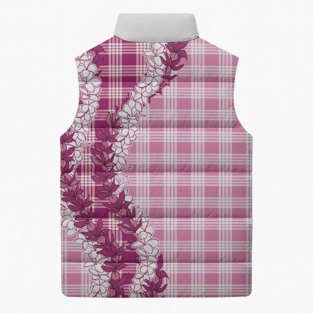 Pink Hawaii Palaka Sleeveless Puffer Jacket Hawaiian Honohono Lei