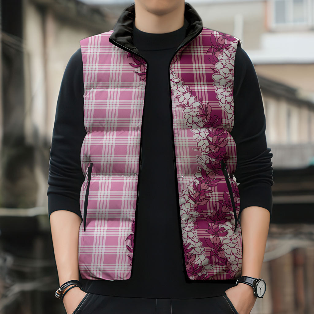 Pink Hawaii Palaka Sleeveless Puffer Jacket Hawaiian Honohono Lei