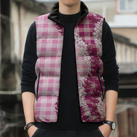 Pink Hawaii Palaka Sleeveless Puffer Jacket Hawaiian Honohono Lei