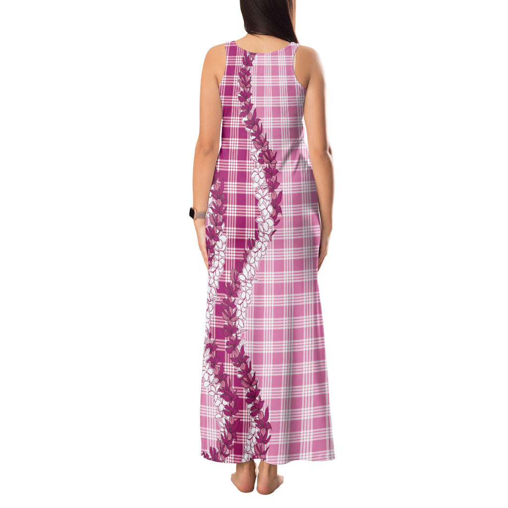 Pink Hawaii Palaka Tank Maxi Dress Hawaiian Honohono Lei LT05 - Polynesian Pride