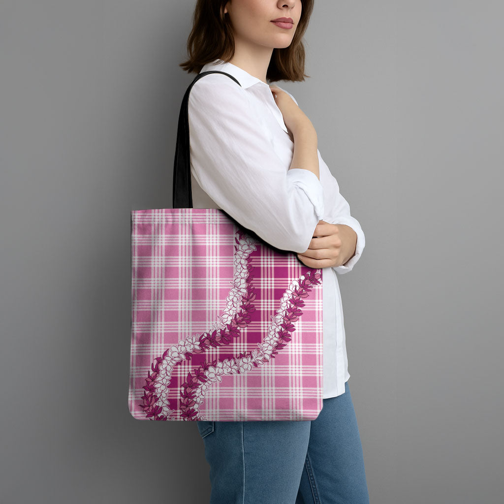 Pink Hawaii Palaka Tote Bag Hawaiian Honohono Lei LT05 - Polynesian Pride