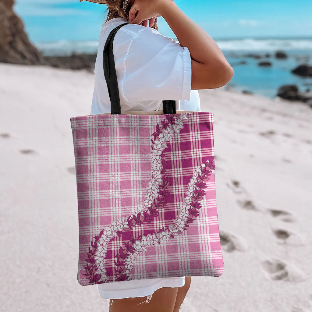 Pink Hawaii Palaka Tote Bag Hawaiian Honohono Lei LT05 - Polynesian Pride