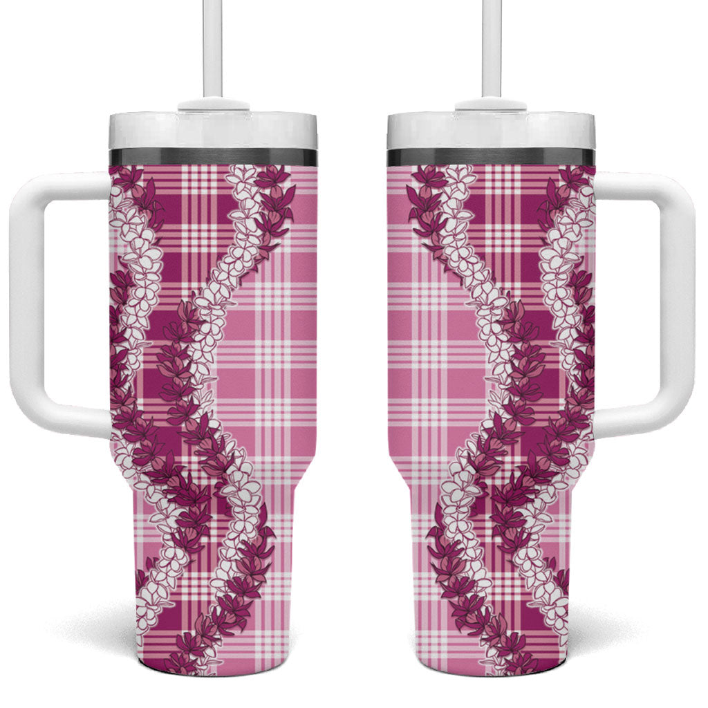 Pink Hawaii Palaka Tumbler With Handle Hawaiian Honohono Lei LT05 One Size: 40 oz Pink - Polynesian Pride