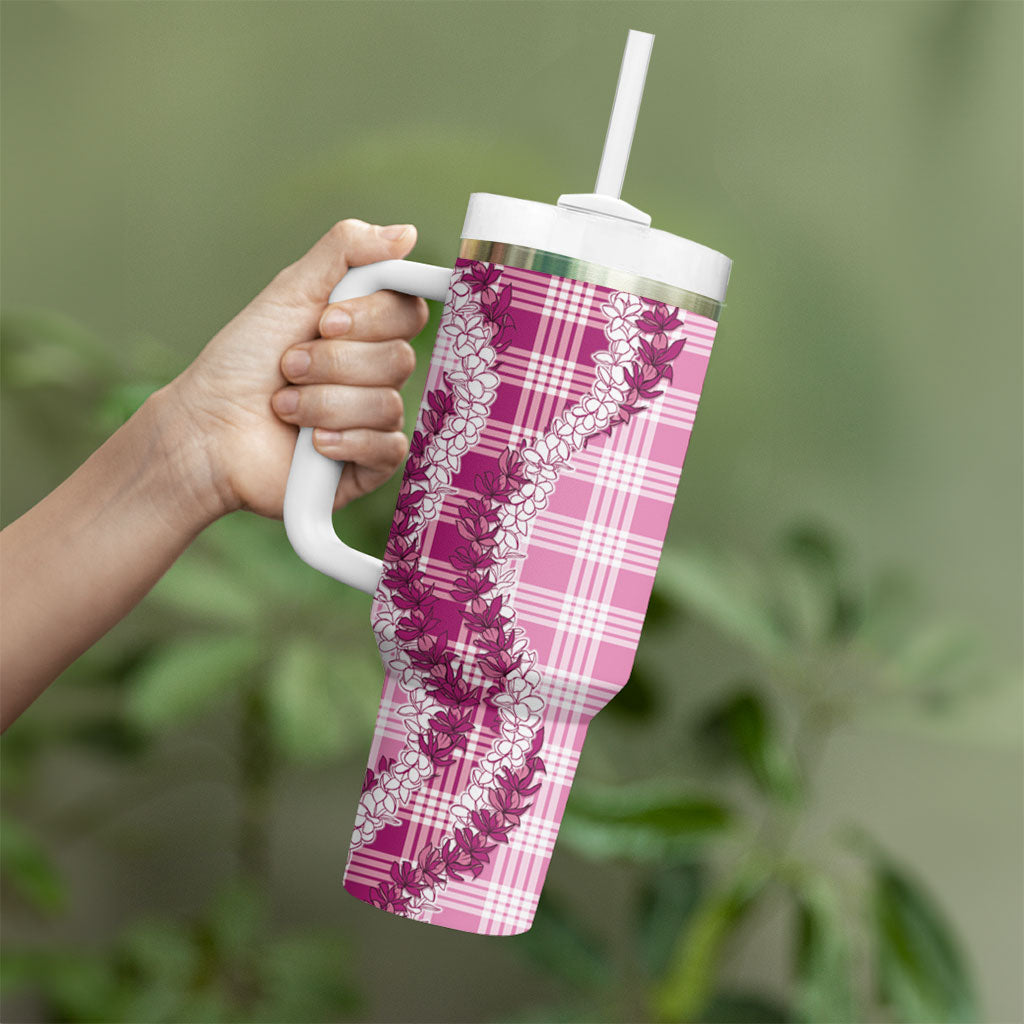 Pink Hawaii Palaka Tumbler With Handle Hawaiian Honohono Lei LT05 - Polynesian Pride