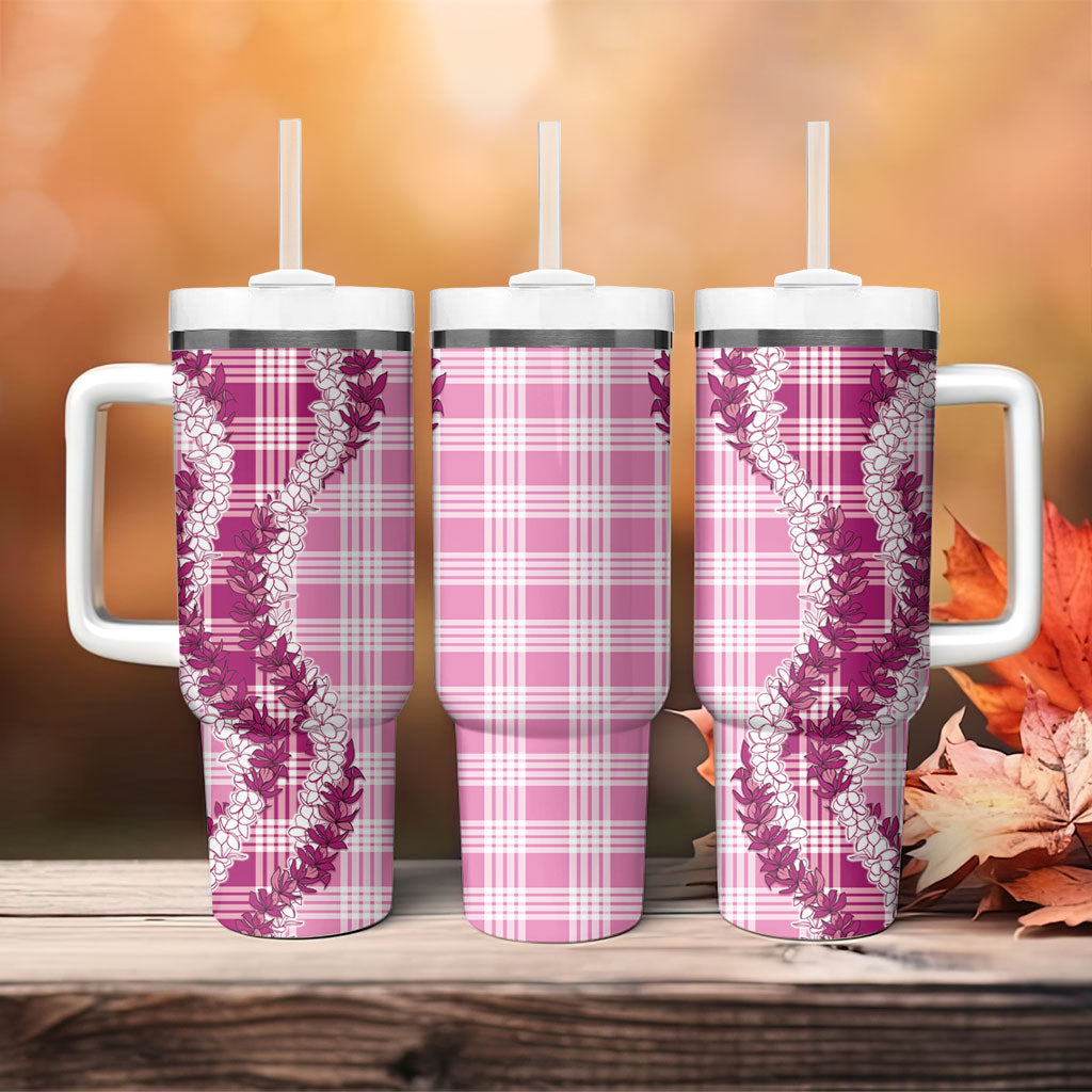 Pink Hawaii Palaka Tumbler With Handle Hawaiian Honohono Lei LT05 - Polynesian Pride
