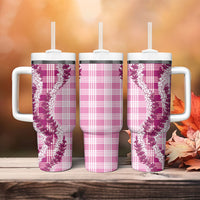 Pink Hawaii Palaka Tumbler With Handle Hawaiian Honohono Lei LT05 - Polynesian Pride