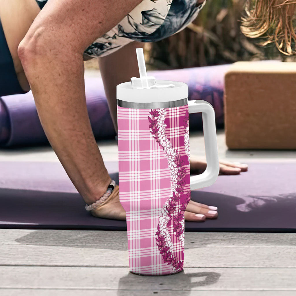Pink Hawaii Palaka Tumbler With Handle Hawaiian Honohono Lei LT05 - Polynesian Pride