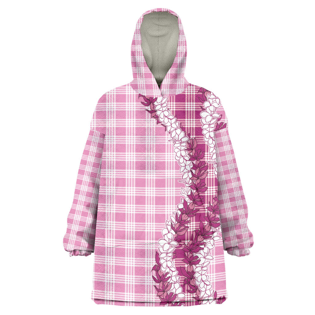Pink Hawaii Palaka Wearable Blanket Hoodie Hawaiian Honohono Lei LT05 One Size Pink - Polynesian Pride