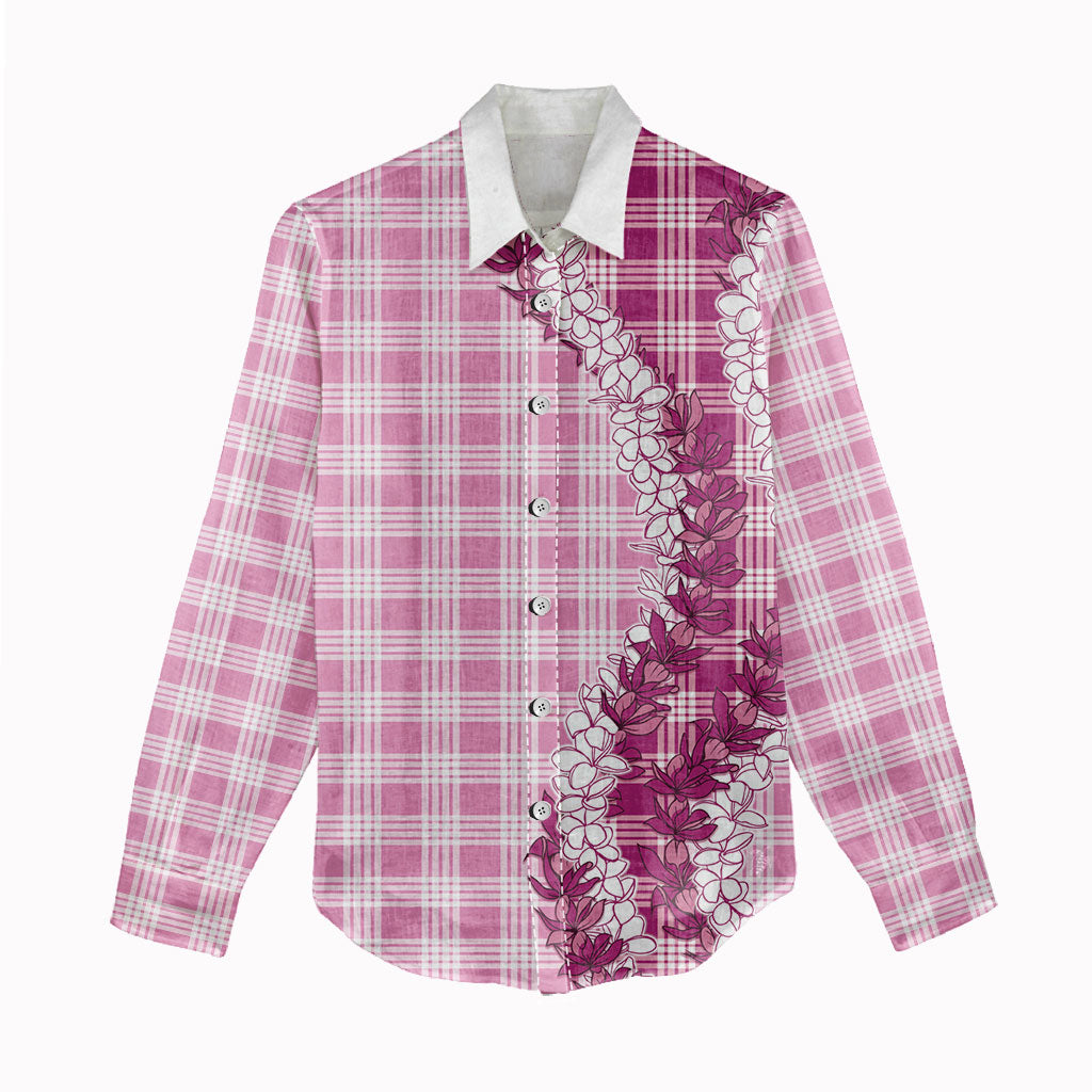 Pink Hawaii Palaka Women Casual Shirt Hawaiian Honohono Lei LT05 - Polynesian Pride