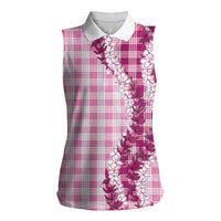Pink Hawaii Palaka Women Sleeveless Polo Shirt Hawaiian Honohono Lei