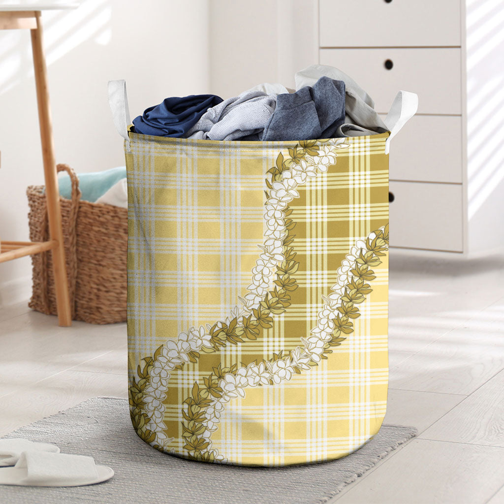 Yellow Hawaii Palaka Laundry Basket Hawaiian Honohono Lei