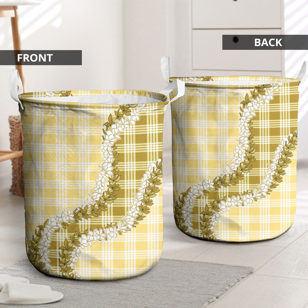 Yellow Hawaii Palaka Laundry Basket Hawaiian Honohono Lei
