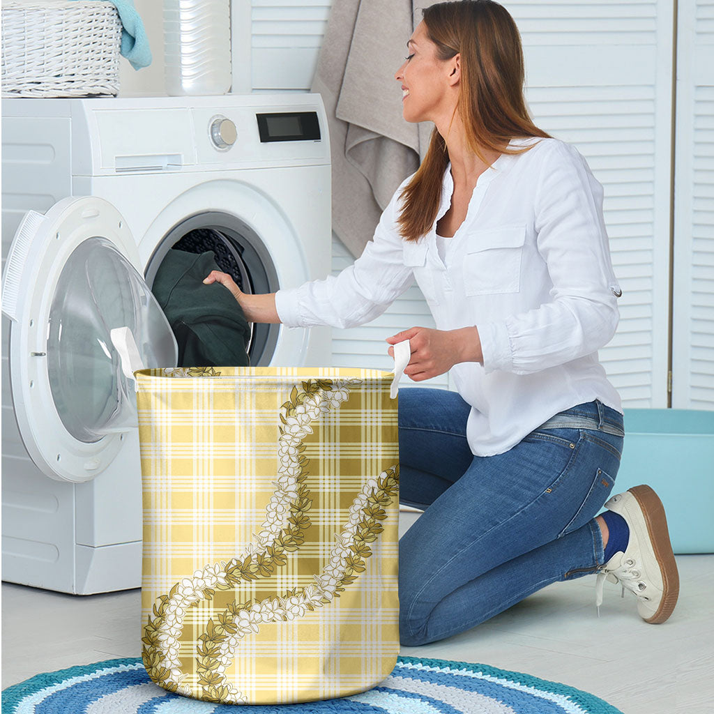 Yellow Hawaii Palaka Laundry Basket Hawaiian Honohono Lei