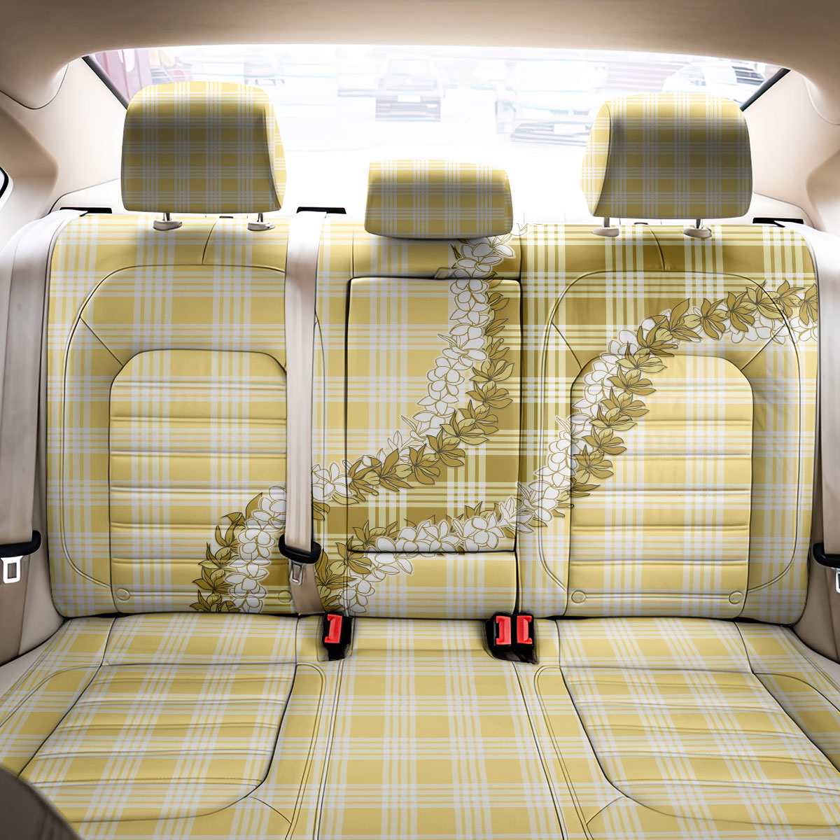Yellow Hawaii Palaka Back Car Seat Cover Hawaiian Honohono Lei LT05 - Polynesian Pride