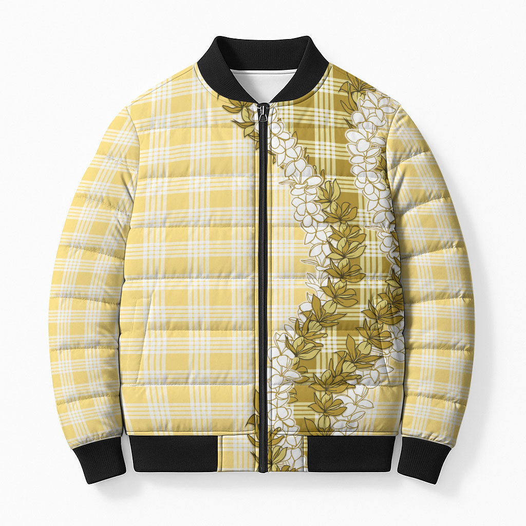 Yellow Hawaii Palaka Bomber Puffer Jacket Hawaiian Honohono Lei LT05 Unisex Yellow - Polynesian Pride